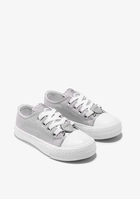 Conguitos BASKET Silver Heart Metallized Canvas Sneakers