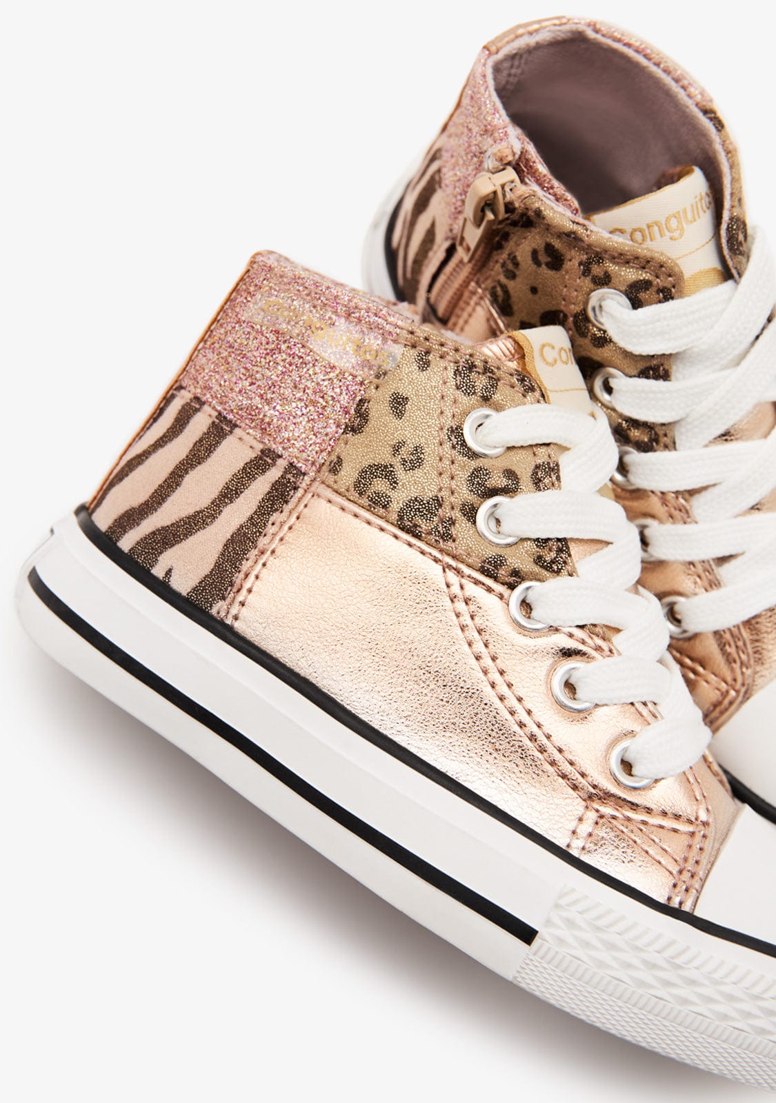 Gold Patchwork High Top Sneakers - Main Image