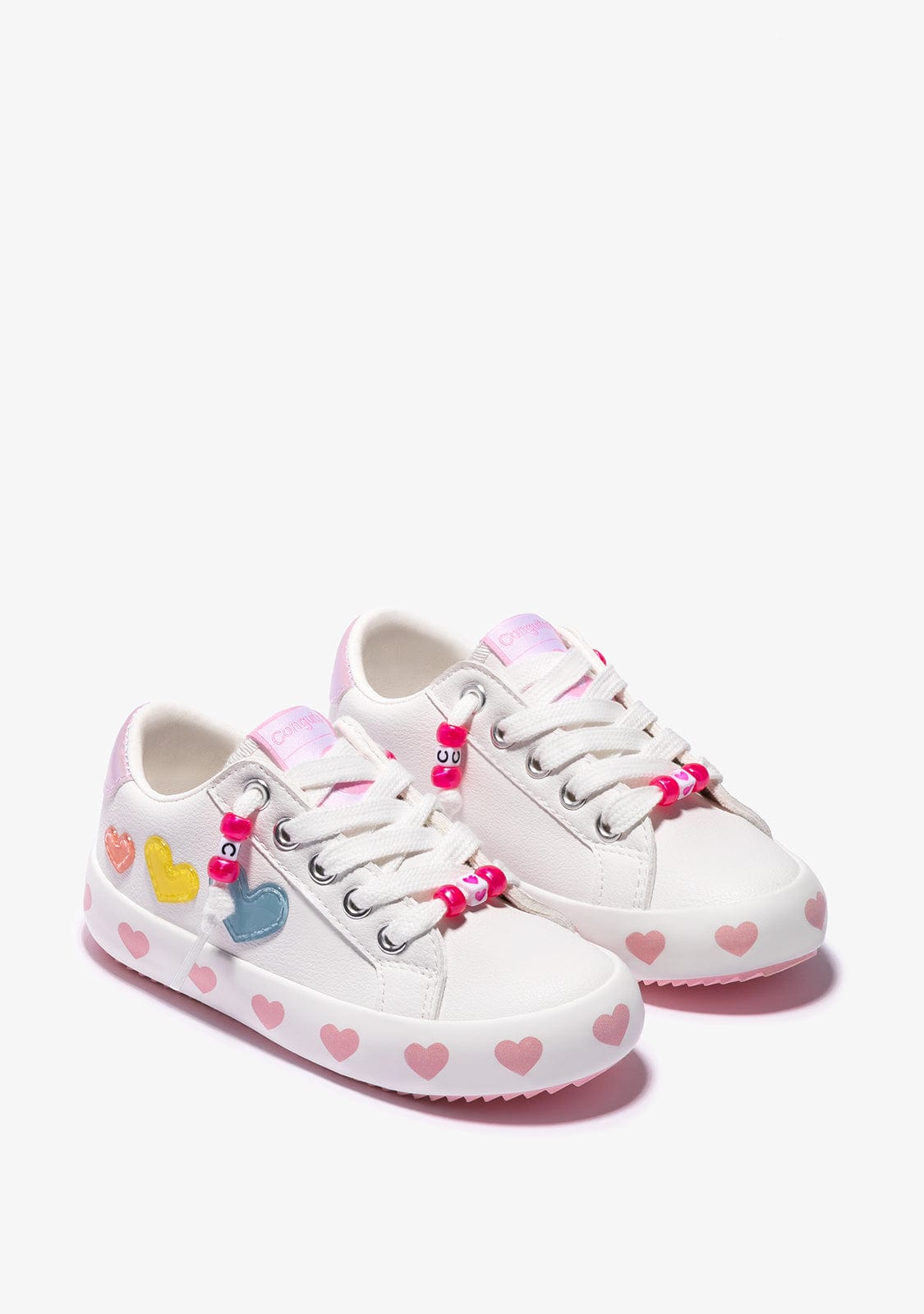 CONGUITOS BASKET White Hearts Lace-Up Sneakers