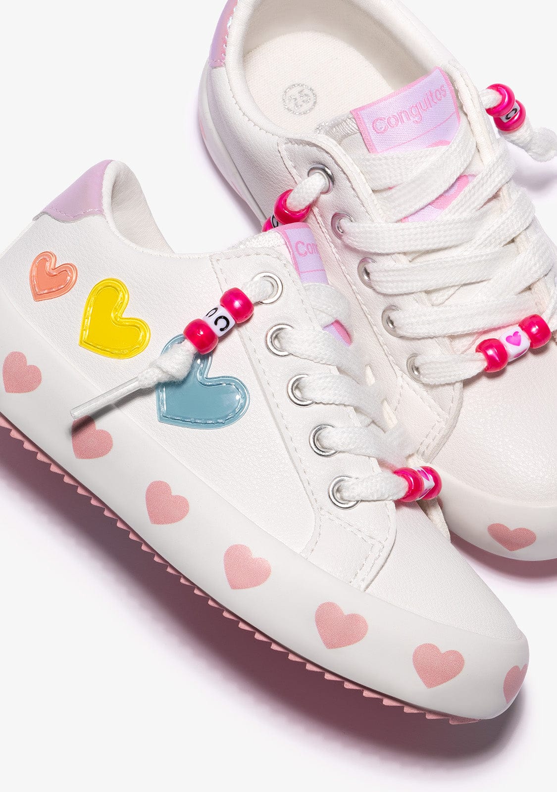 CONGUITOS BASKET White Hearts Lace-Up Sneakers