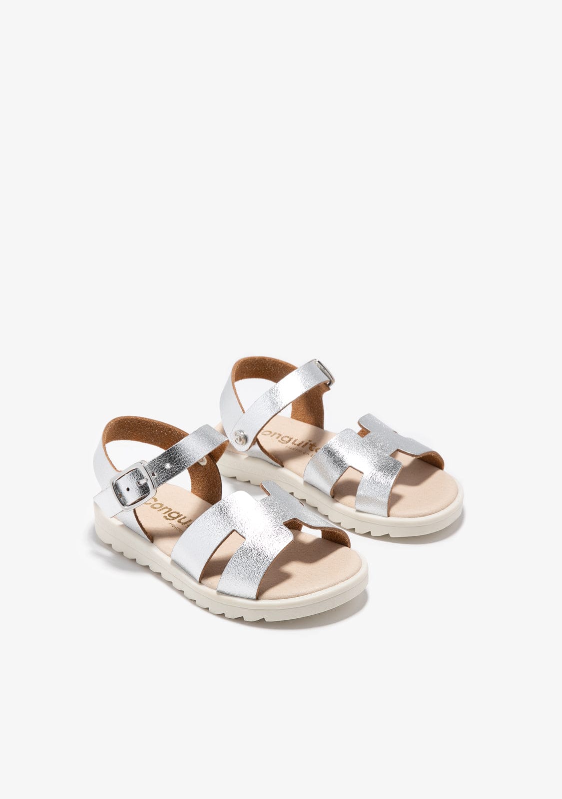CONGUITOS HEBILLAS Silver Metalized Buckle Sandals