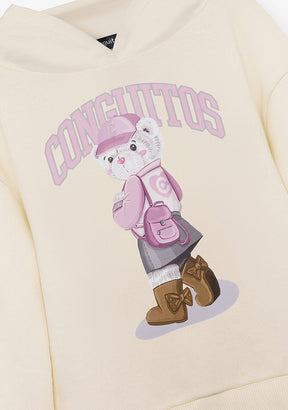 CONGUITOS ROPA / SUDADERAS / SUDADERAS CON CAPUCHA Beige Hoodie Bear Sweatshirt