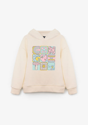 CONGUITOS ROPA / SUDADERAS / SUDADERAS CON CAPUCHA Beige Hoodie Print Sweatshirt