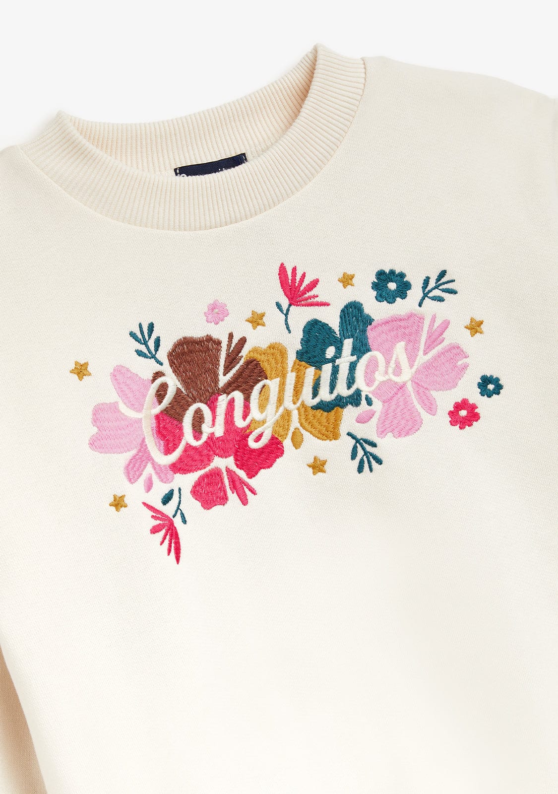 CONGUITOS ROPA / SUDADERAS / SUDADERAS SIN CAPUCHA Beige Flower Embroidery Sweetshirt