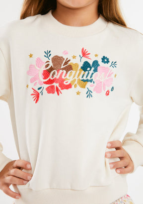 CONGUITOS ROPA / SUDADERAS / SUDADERAS SIN CAPUCHA Beige Flower Embroidery Sweetshirt