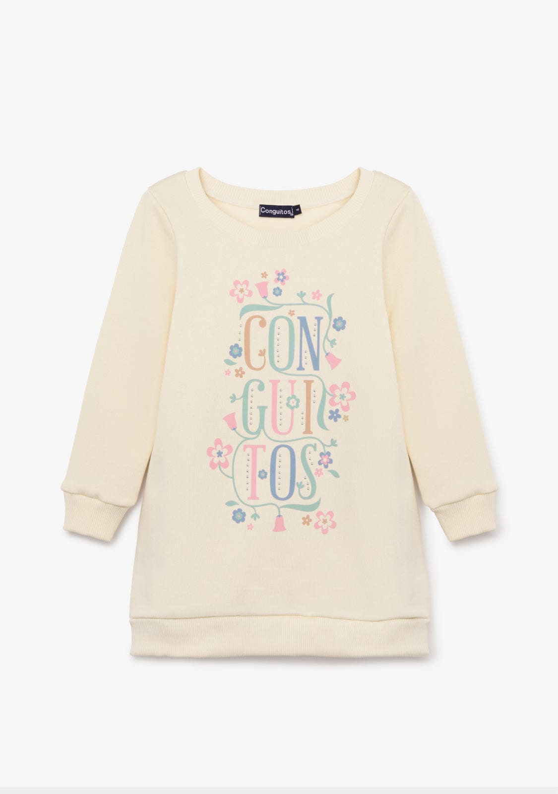 CONGUITOS ROPA / VESTIDOS Beige Flowers Sweatshirt Dress