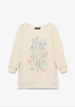 CONGUITOS ROPA / VESTIDOS Beige Flowers Sweatshirt Dress
