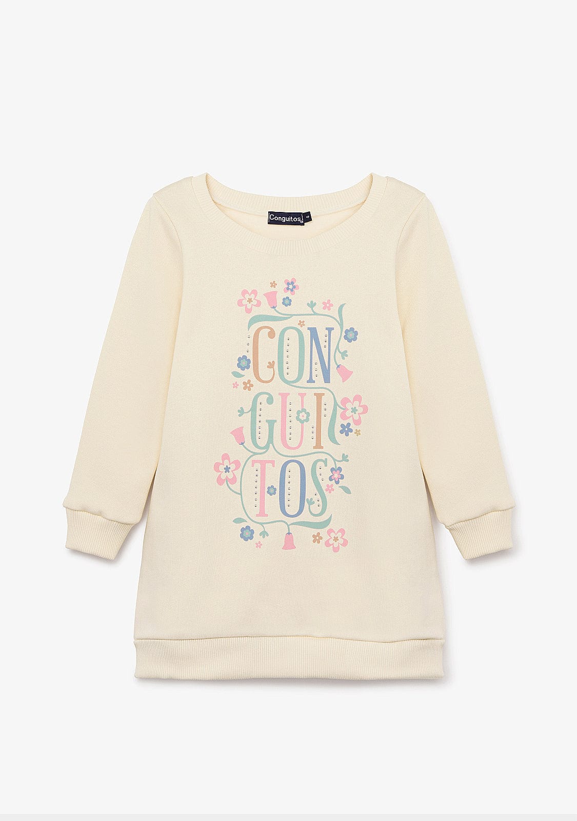 CONGUITOS ROPA / VESTIDOS Beige Flowers Sweatshirt Dress