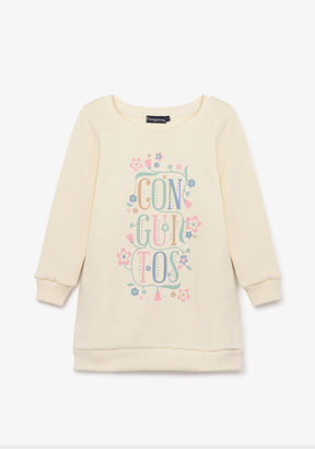 CONGUITOS ROPA / VESTIDOS Beige Flowers Sweatshirt Dress