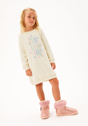 CONGUITOS ROPA / VESTIDOS Beige Flowers Sweatshirt Dress