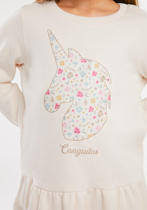 CONGUITOS ROPA / VESTIDOS Beige Unicorn Sweatshirt Dress