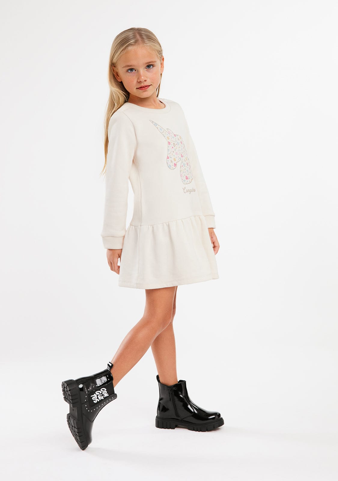 CONGUITOS ROPA / VESTIDOS / MANGA LARGA Beige Unicorn Sweatshirt Dress