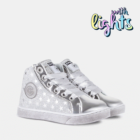 CONGUITOS Shoes Botines con Luz de Niña Glitter Estrellas Plata