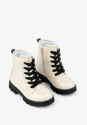 CONGUITOS Shoes Girl's Antik Off White Lace-Up Ankle Boots