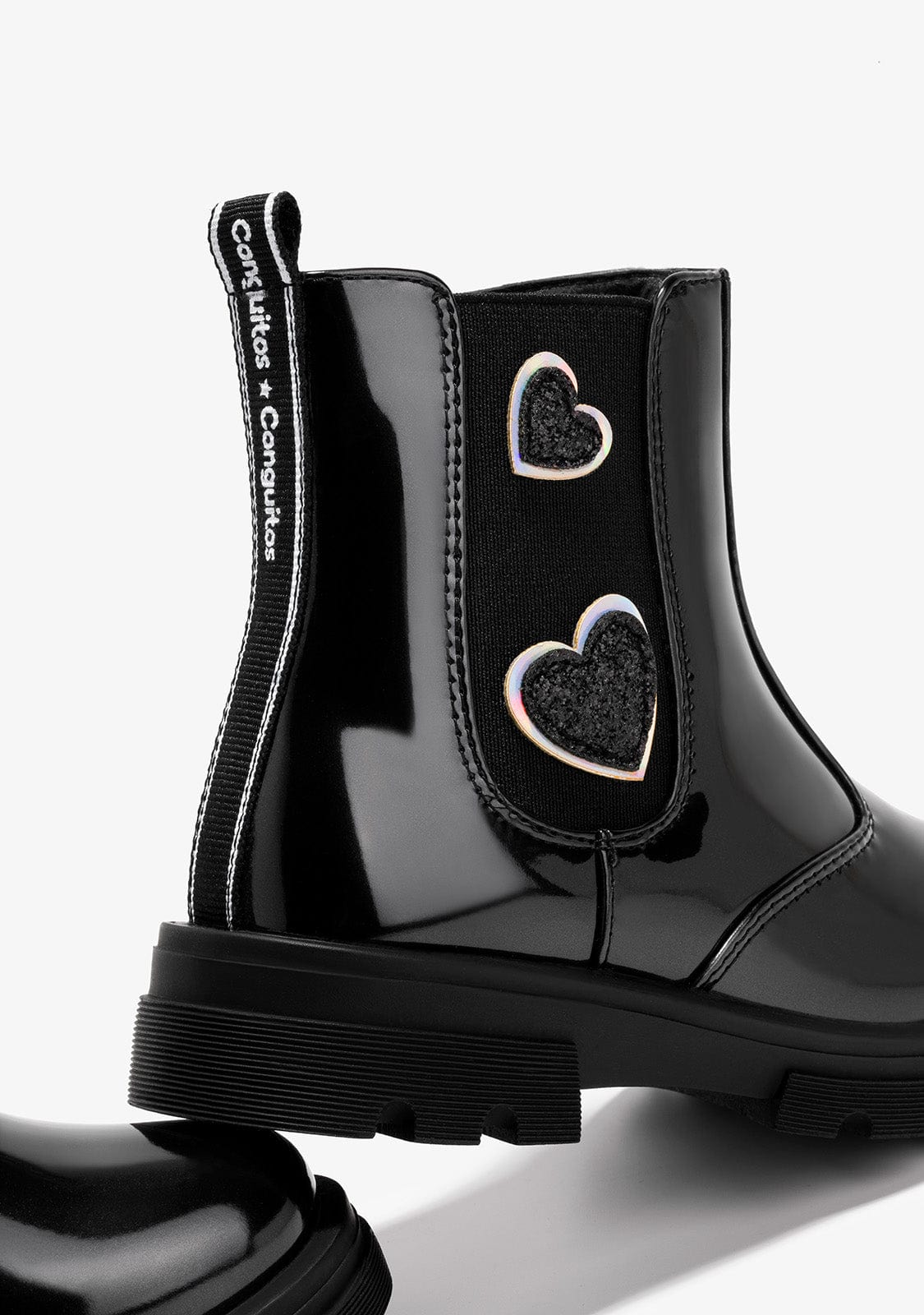 CONGUITOS Shoes Girl's Black Hearts Ankle Boots Patent Leather