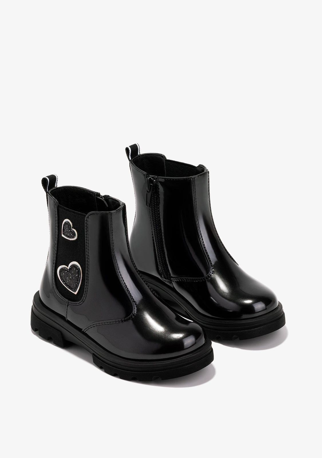 CONGUITOS Shoes Girl's Black Hearts Ankle Boots Patent Leather