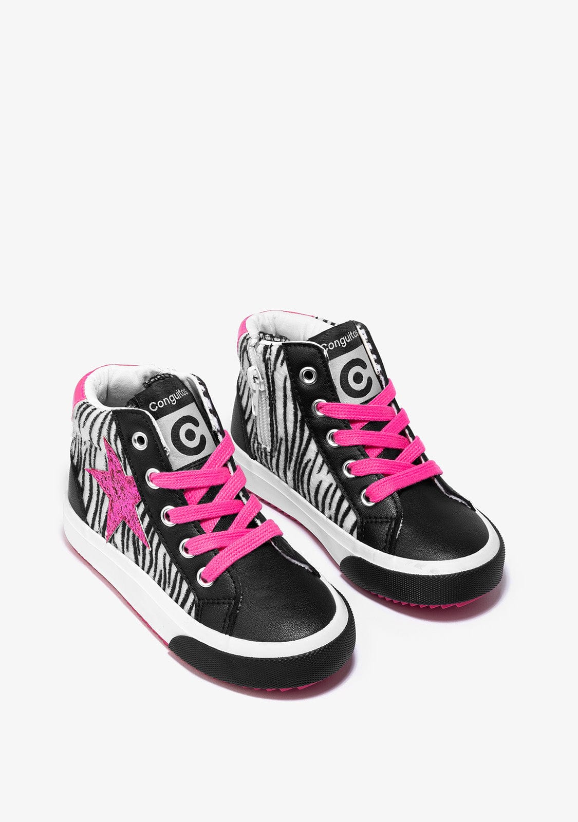 CONGUITOS Shoes Girl's Black Star Hi-Top Sneakers