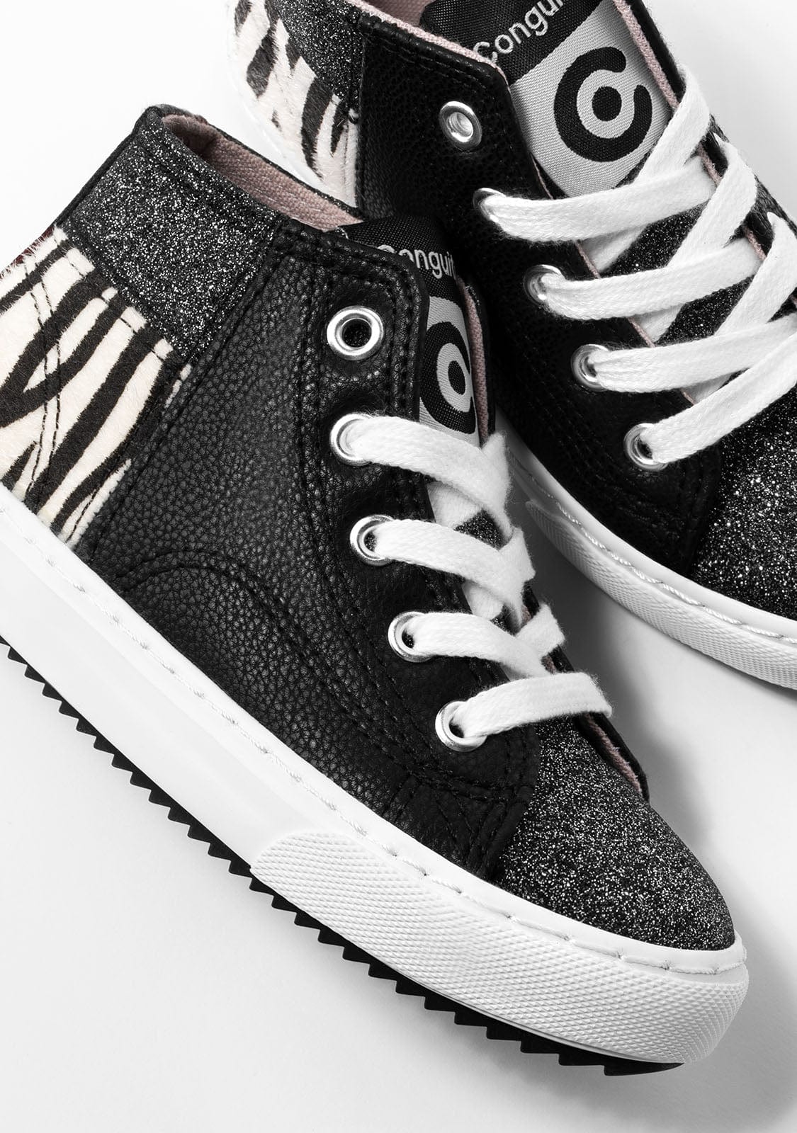 CONGUITOS Shoes Girl´s Black Zebra Hi-Top Sneakers