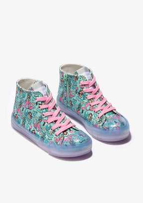 CONGUITOS Shoes Girl's Blue Mermaid Hi-Top Sneakers Canvas