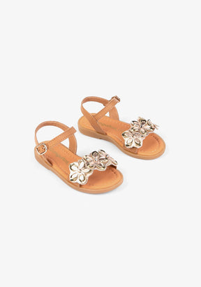 CONGUITOS Shoes Girl's Brown Flowers Leather Sandals