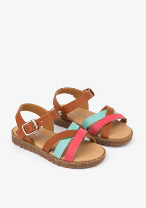 CONGUITOS Shoes Girl's Brown Straps Multi Sandals Leather