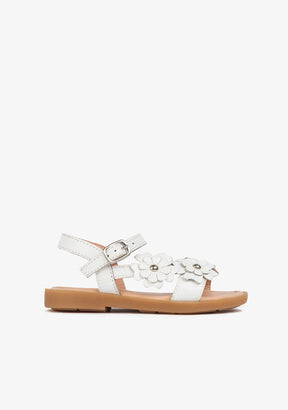 CONGUITOS Shoes Girl's Daisy White Leather Sandals