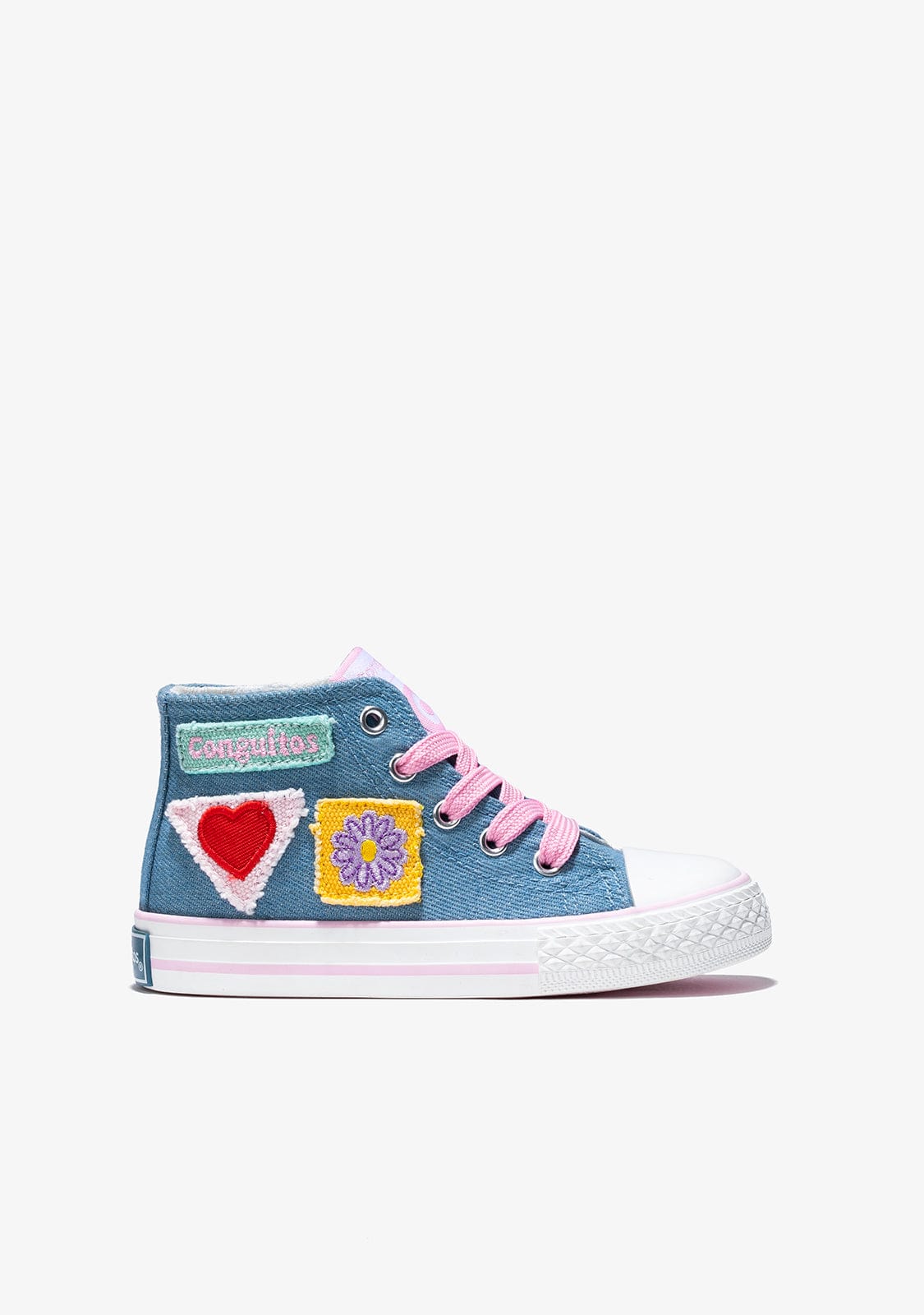 CONGUITOS Shoes Girl's Denim Patches Hi-Top Sneakers Canvas