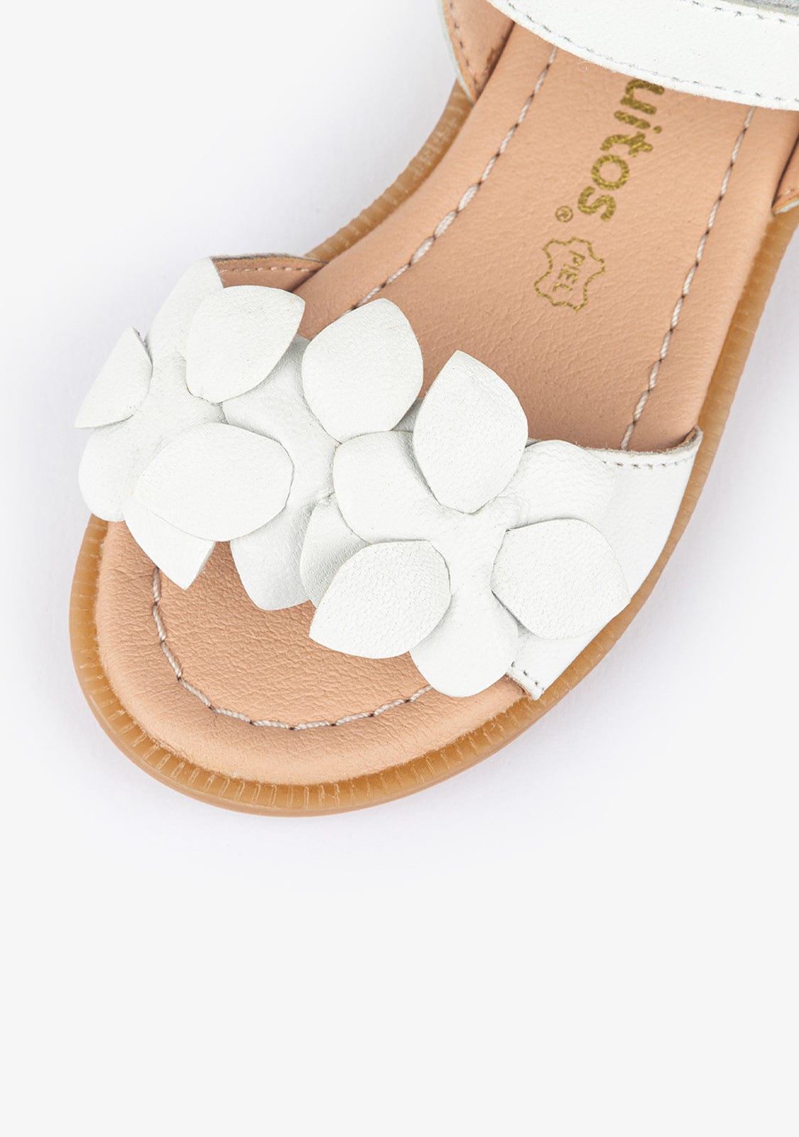 CONGUITOS Shoes Girl's Flowers White Leather Sandals