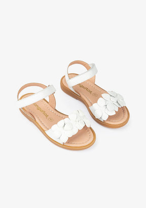 CONGUITOS Shoes Girl's Flowers White Leather Sandals
