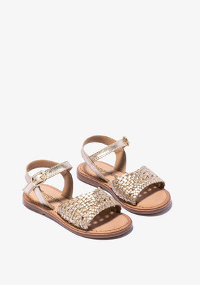 CONGUITOS Shoes Girl's Gold Buckle Texture Sandals Napa