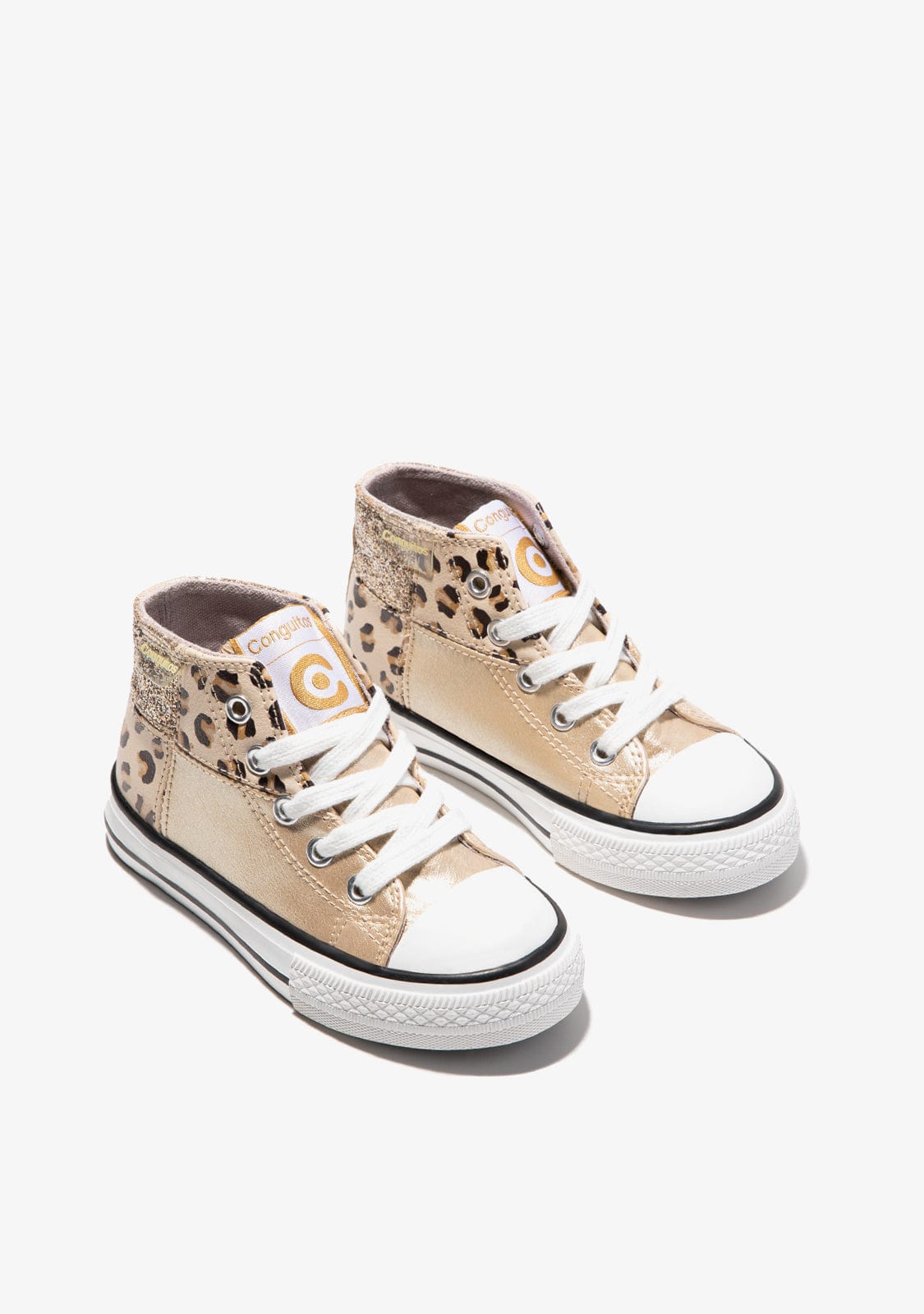 CONGUITOS Shoes Girl's Gold Patchwork Hi-Top Sneakers