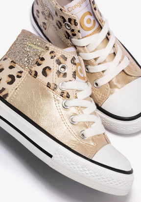 CONGUITOS Shoes Girl's Gold Patchwork Hi-Top Sneakers