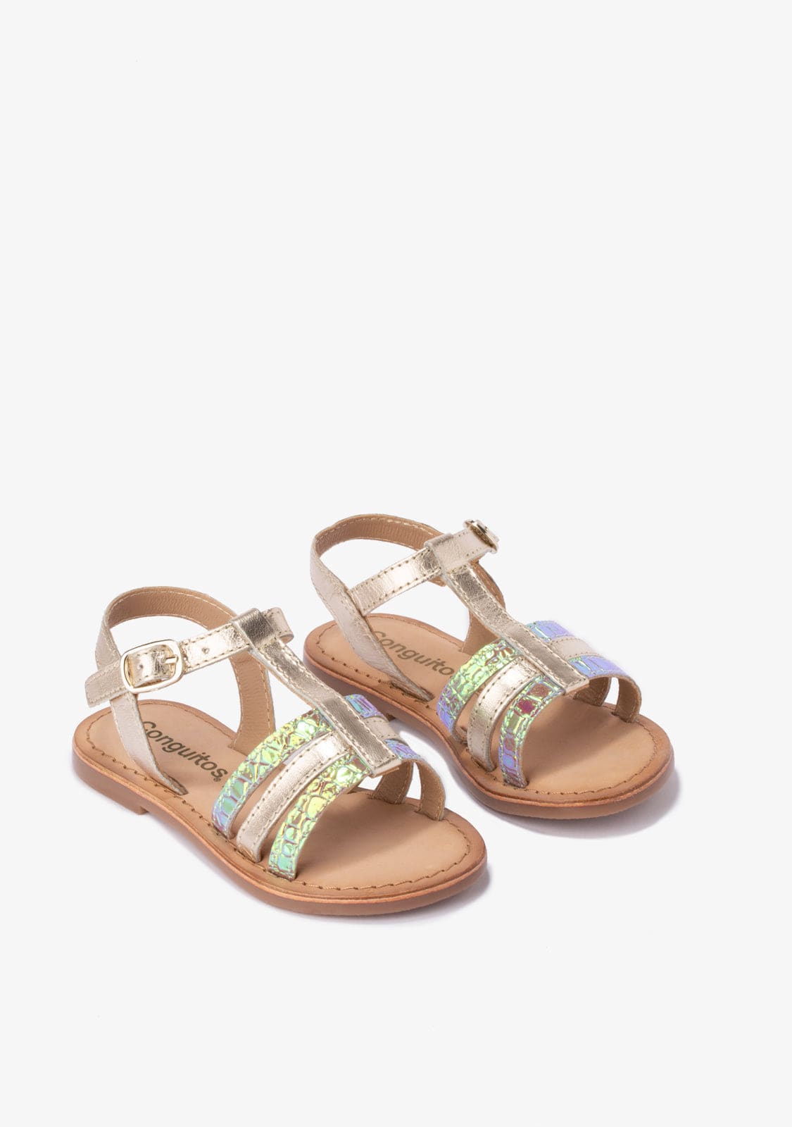 CONGUITOS Shoes Girl's Gold Texture Sandals Napa