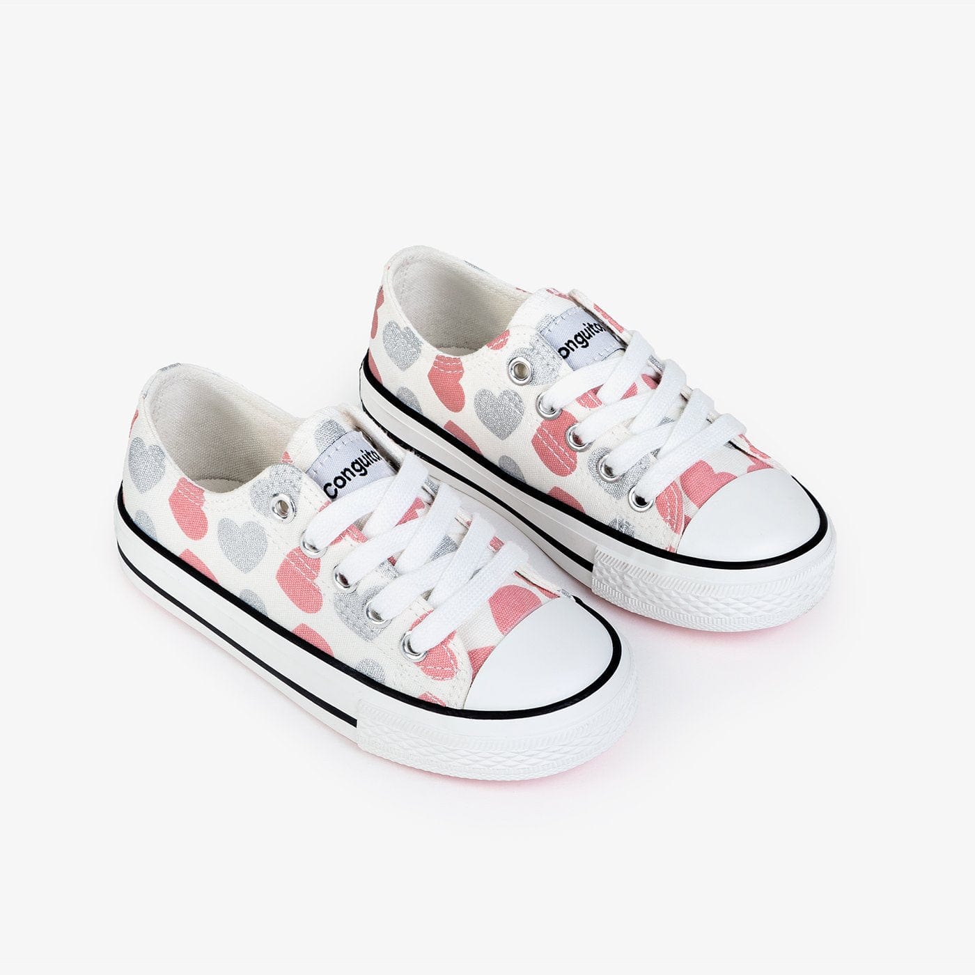CONGUITOS Shoes Girl's Hearts White Canvas Sneakers