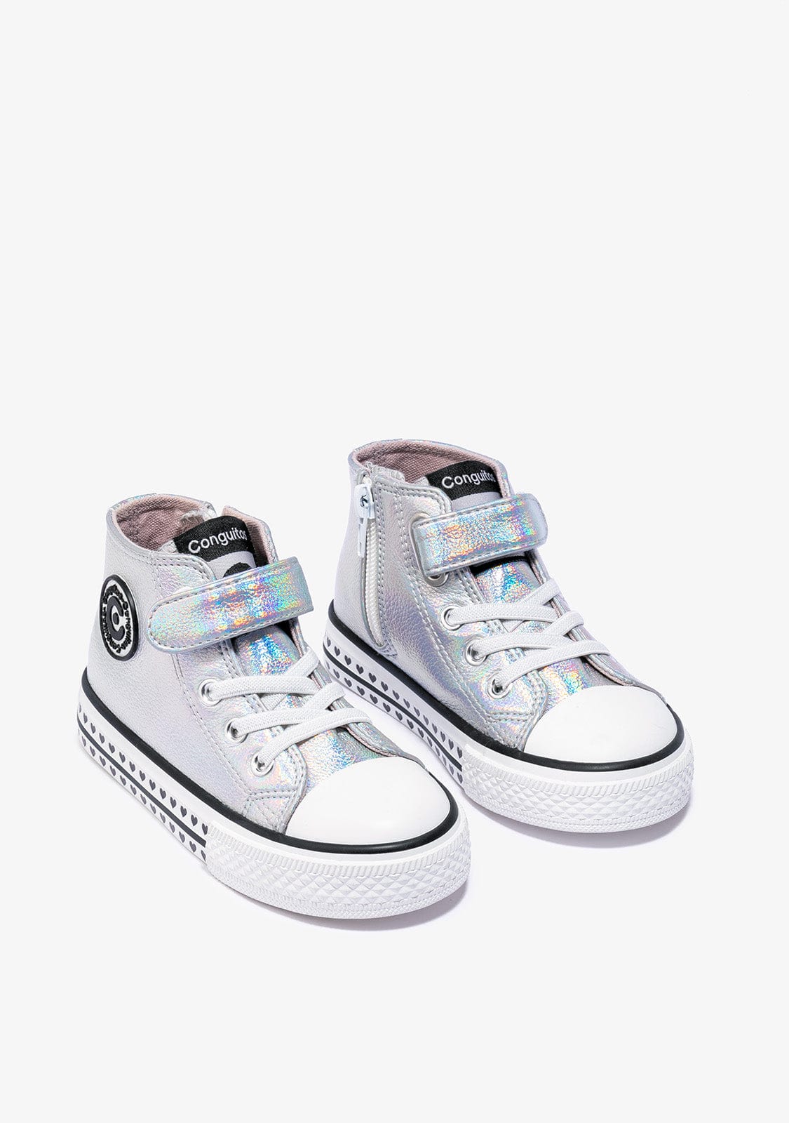 CONGUITOS Shoes Girl's Iridescent Silver Hi-Top Sneakers