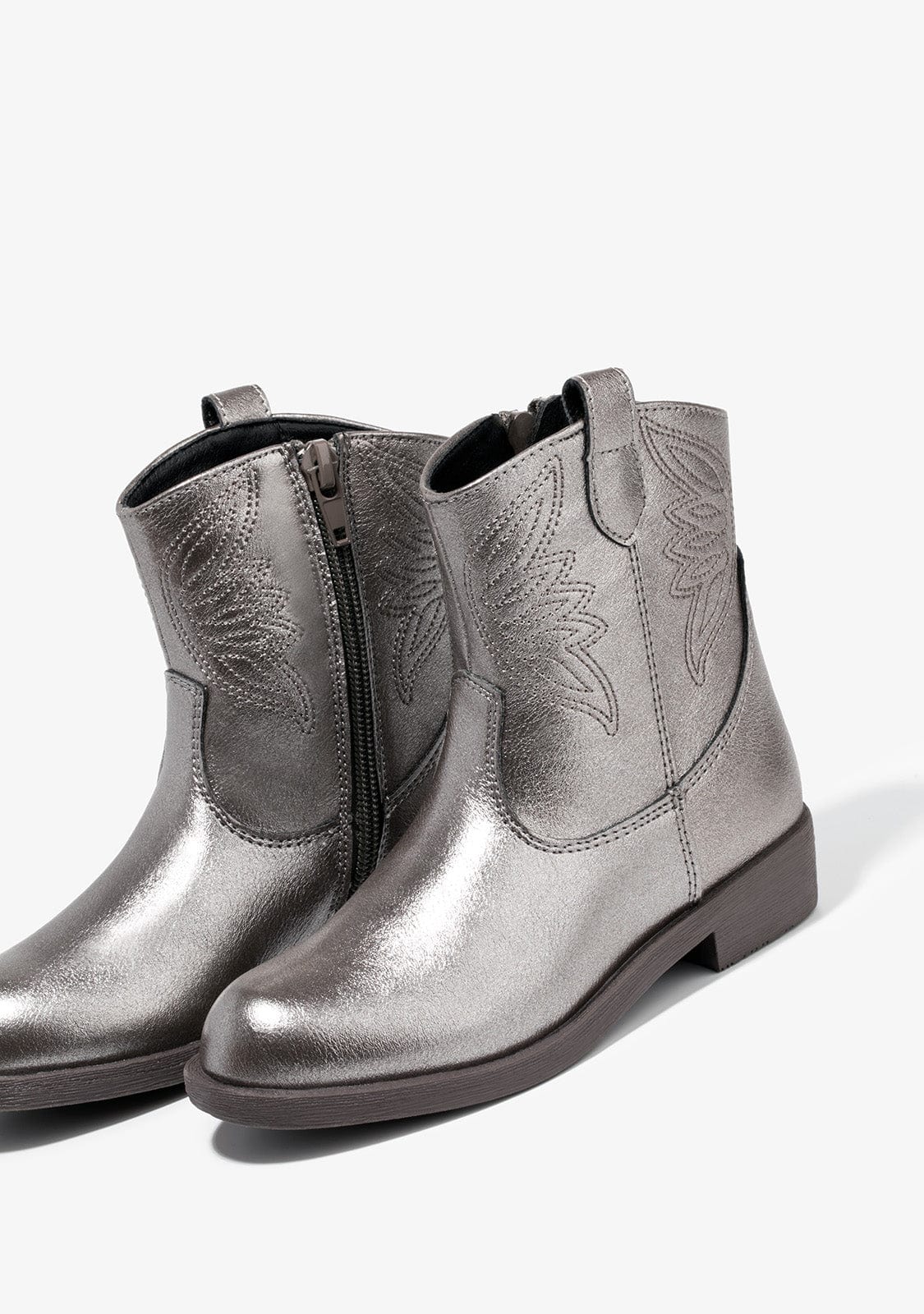 Girl's Cowboy Ankle Boots Gray Worn with Embroidery - Main Image