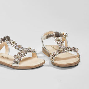 CONGUITOS Shoes Girl's Metallic Flowers Leather Sandals