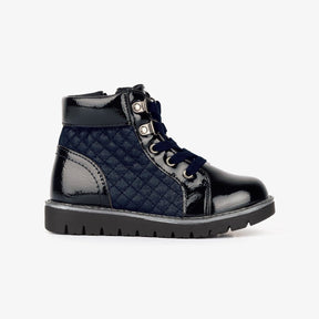 CONGUITOS Shoes Girl's Navy Quilted Patent Leather Boots
