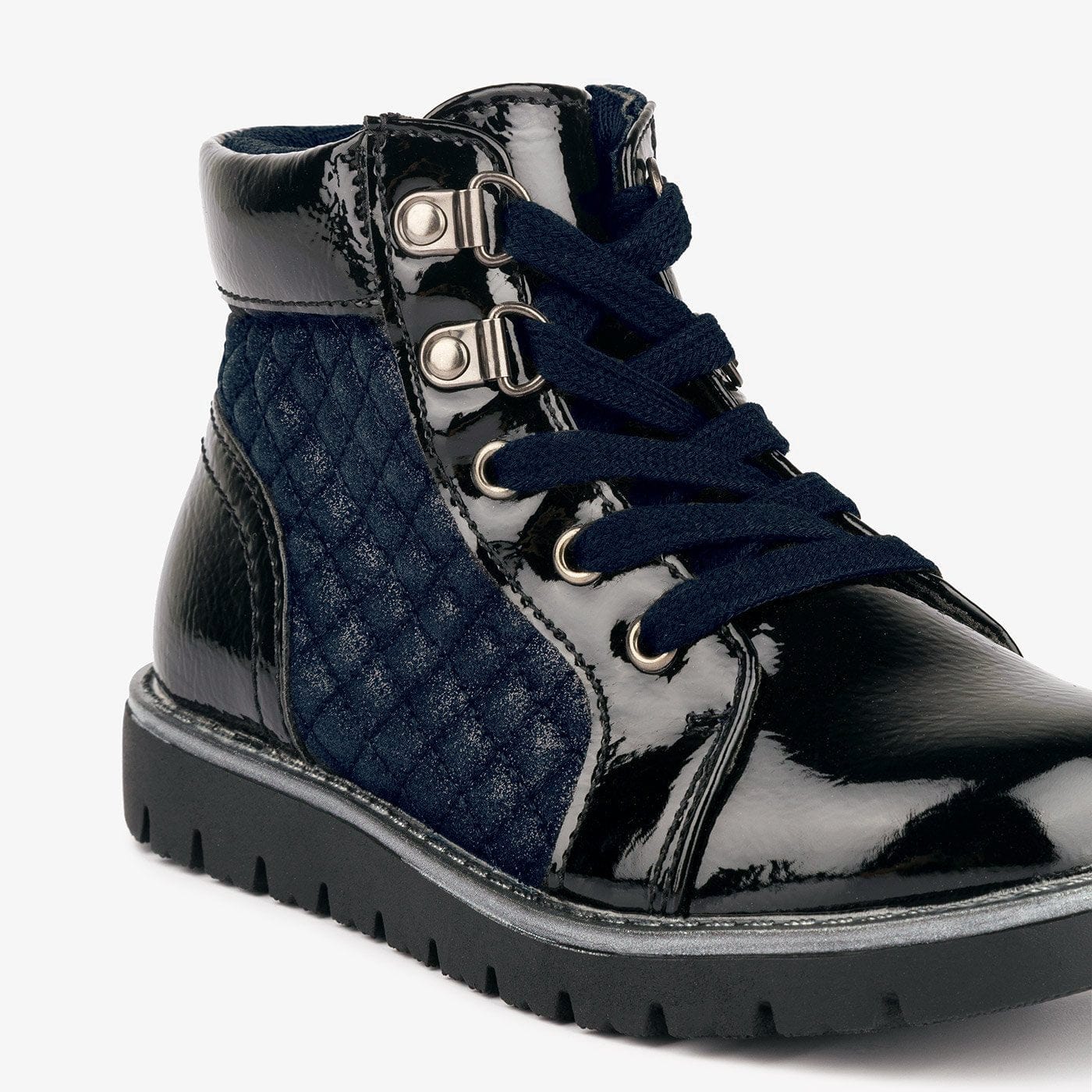 CONGUITOS Shoes Girl's Navy Quilted Patent Leather Boots
