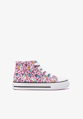 CONGUITOS Shoes Girl's Pink Cord Unicorn Hi-Top Sneakers Canvas