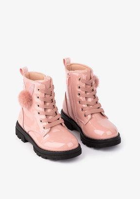 CONGUITOS Shoes Girl's Pink Patent  Ankle Boots With Rhinestone Detail