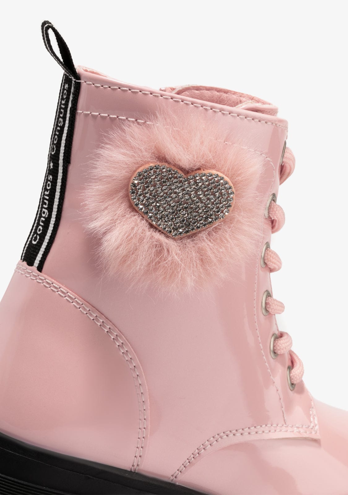 CONGUITOS Shoes Girl's Pink Pompon Cord Ankle Boots