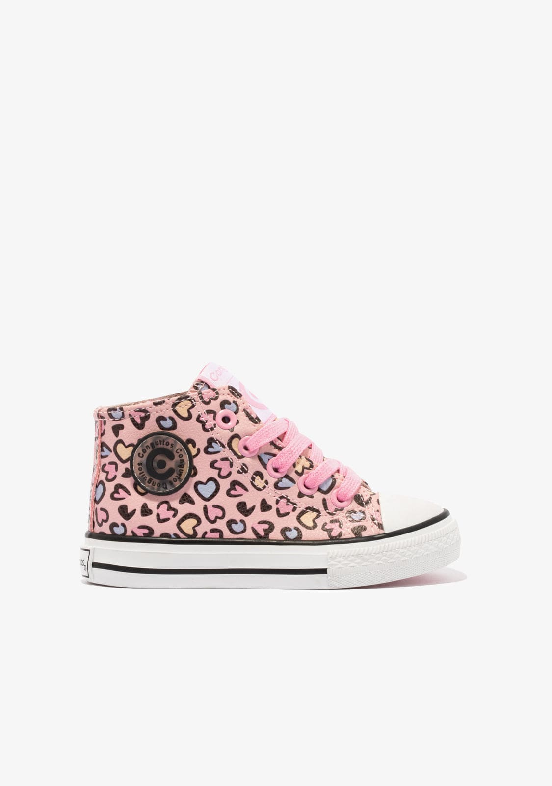 CONGUITOS Shoes Girl's Pink Print Hearts Hi-Top Sneakers