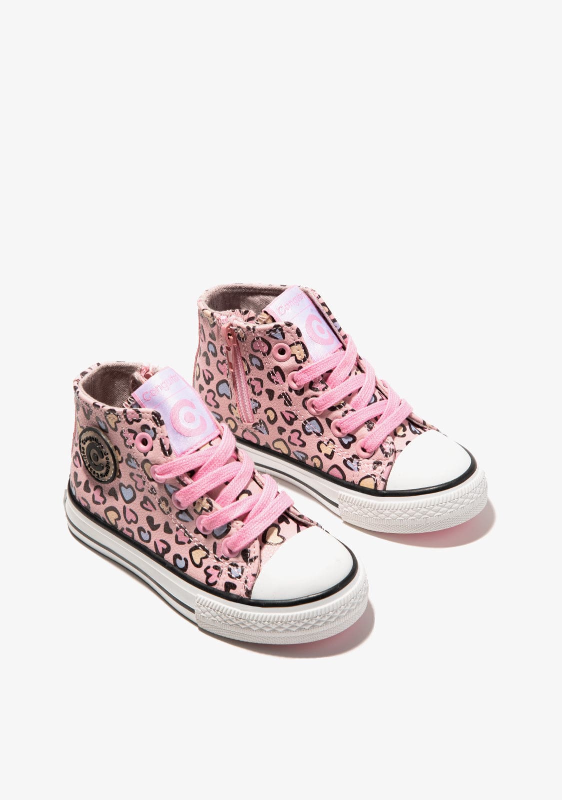 CONGUITOS Shoes Girl's Pink Print Hearts Hi-Top Sneakers