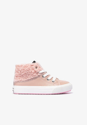 CONGUITOS Shoes Girl's Pink Sheepskin Hi-Top Sneakers