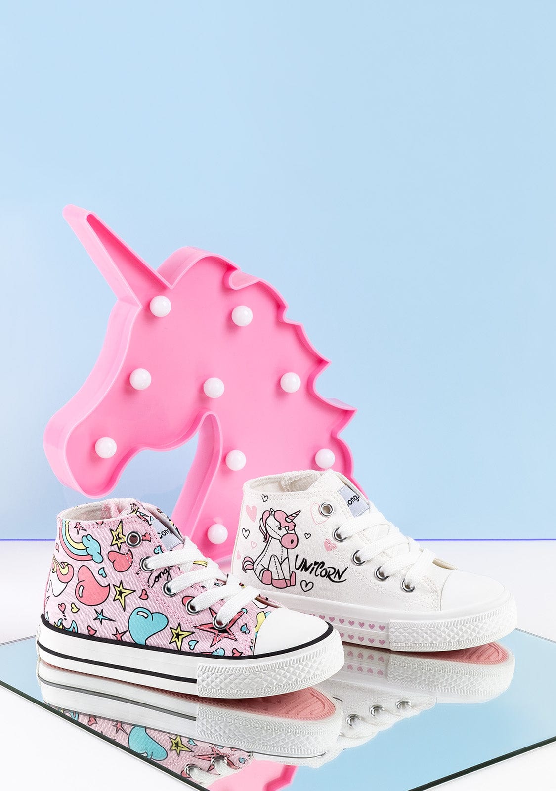 CONGUITOS Shoes Girl's Pink Unicorn Hi-Top Sneakers