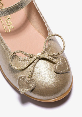 CONGUITOS Shoes Girl's Platinum Bow Hearts Ballerinas Metallized