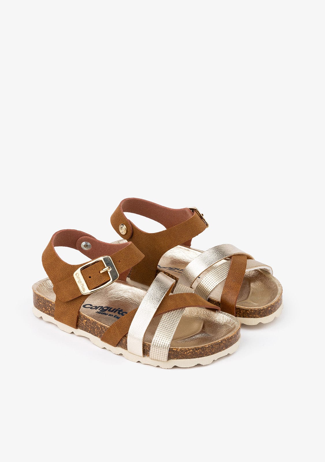 CONGUITOS Shoes Girl's Platinum/Brown Metallized Bio Sandals