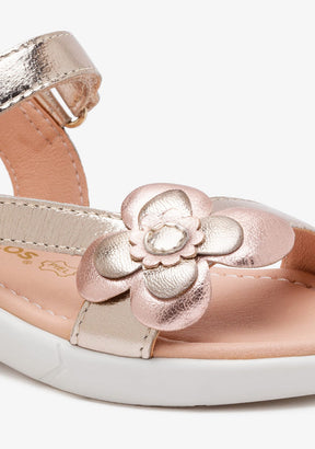 CONGUITOS Shoes Girl's Platinum Flower Leather Sandals