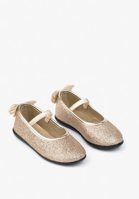 CONGUITOS Shoes Girl's Platinum Glitter Ballerinas With Bow